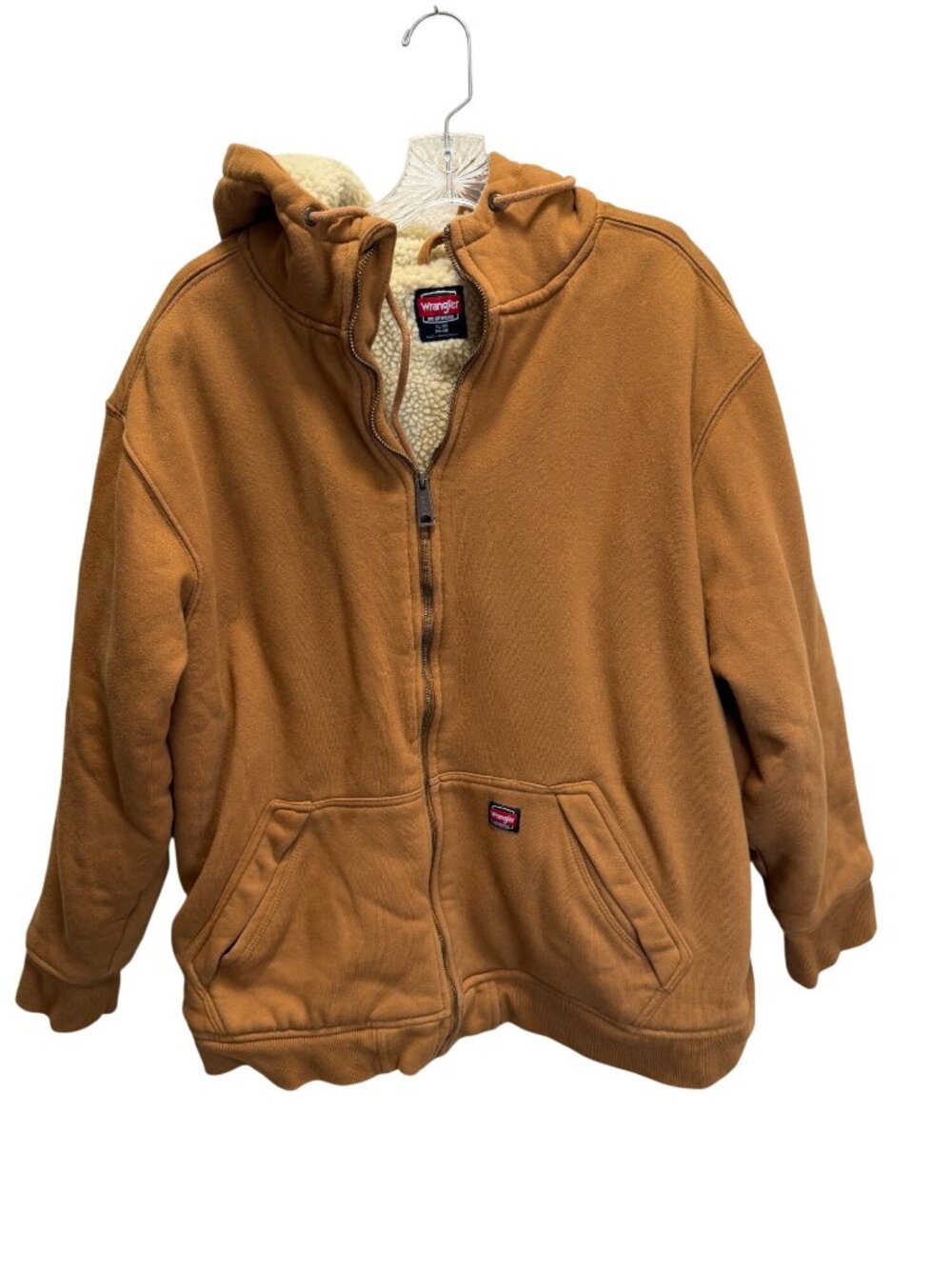 Wrangler Workwear Mens Sherpa-Lined Full-Zip Hoodie XL Caramel Brown Durable & W